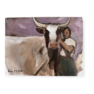 Original impressionist Farm Painting Cow signed Liam Matthew 9x12 board canvas
